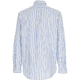Shirt with Pony Embroidery on the Front and All-Over Stripe Motif in Light Blue for Men