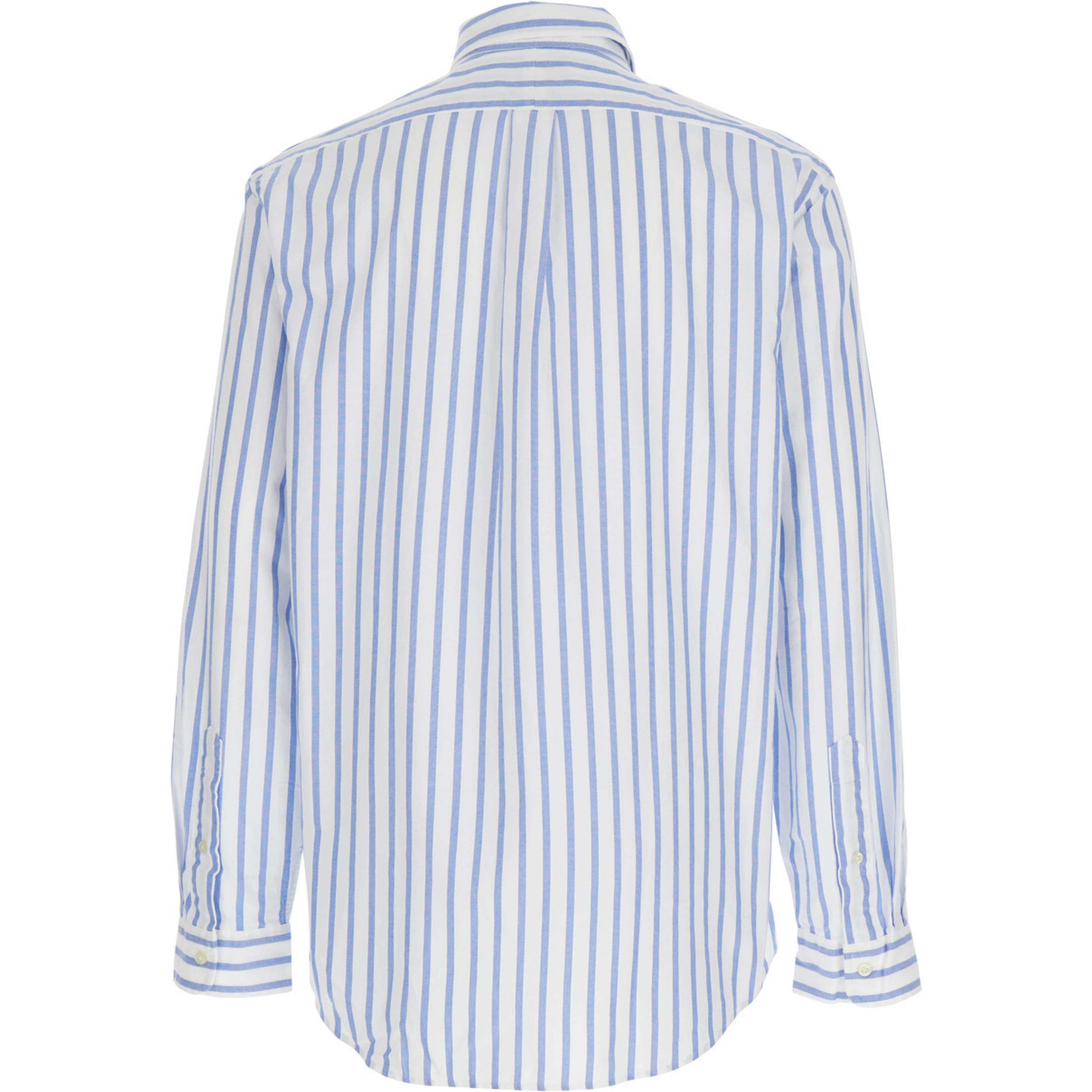 Shirt with Pony Embroidery on the Front and All-Over Stripe Motif in Light Blue for Men
