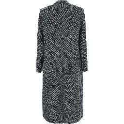 Black Double-Breasted Coat with Front Buttons in Blend Wool Men