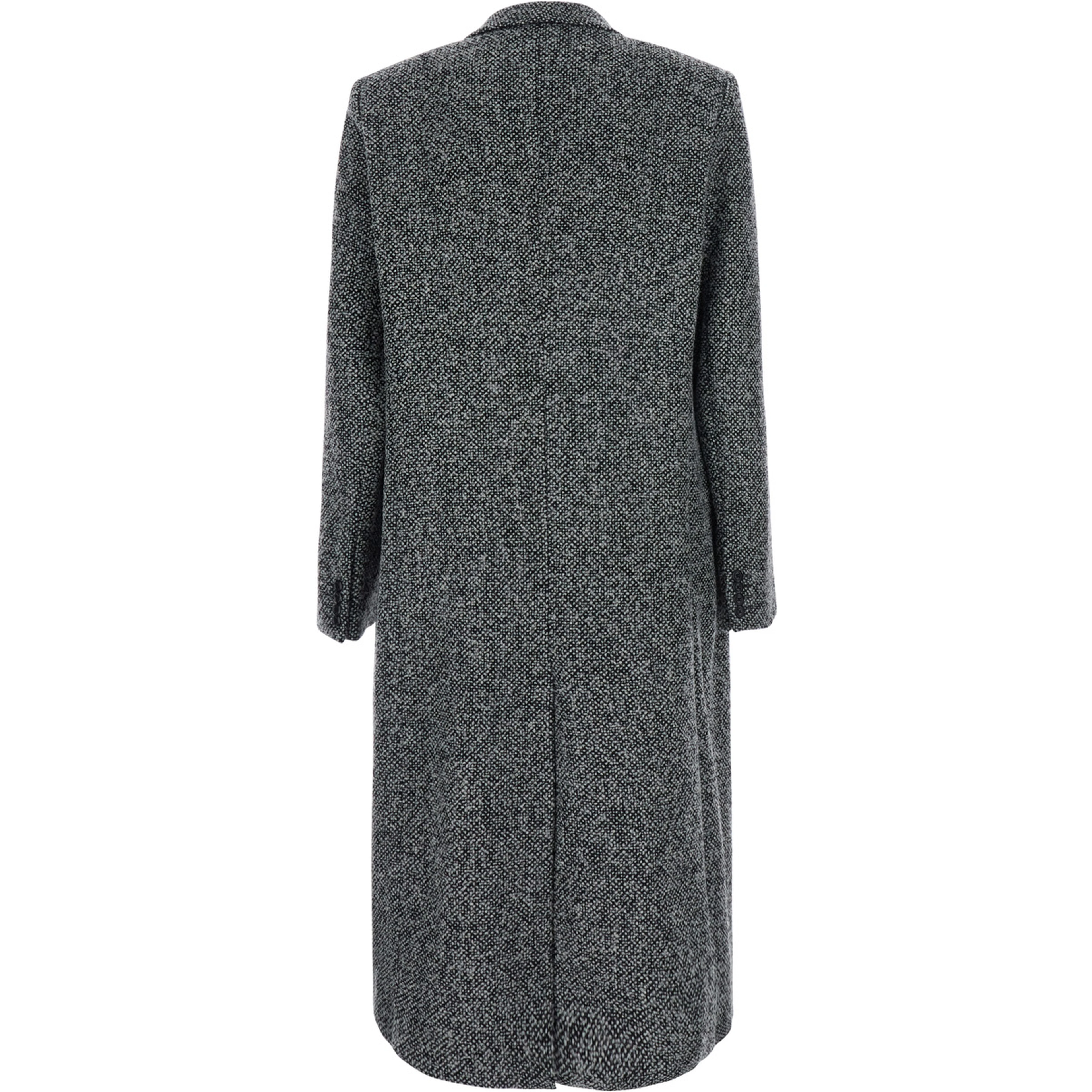 Black Double-Breasted Coat with Front Buttons in Blend Wool Men
