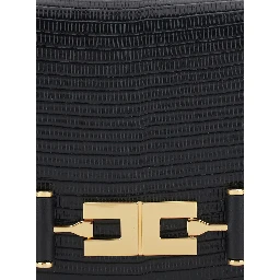 Black Crossbody bag with chain strap and logo plaque closure on the front in ecoleather for women