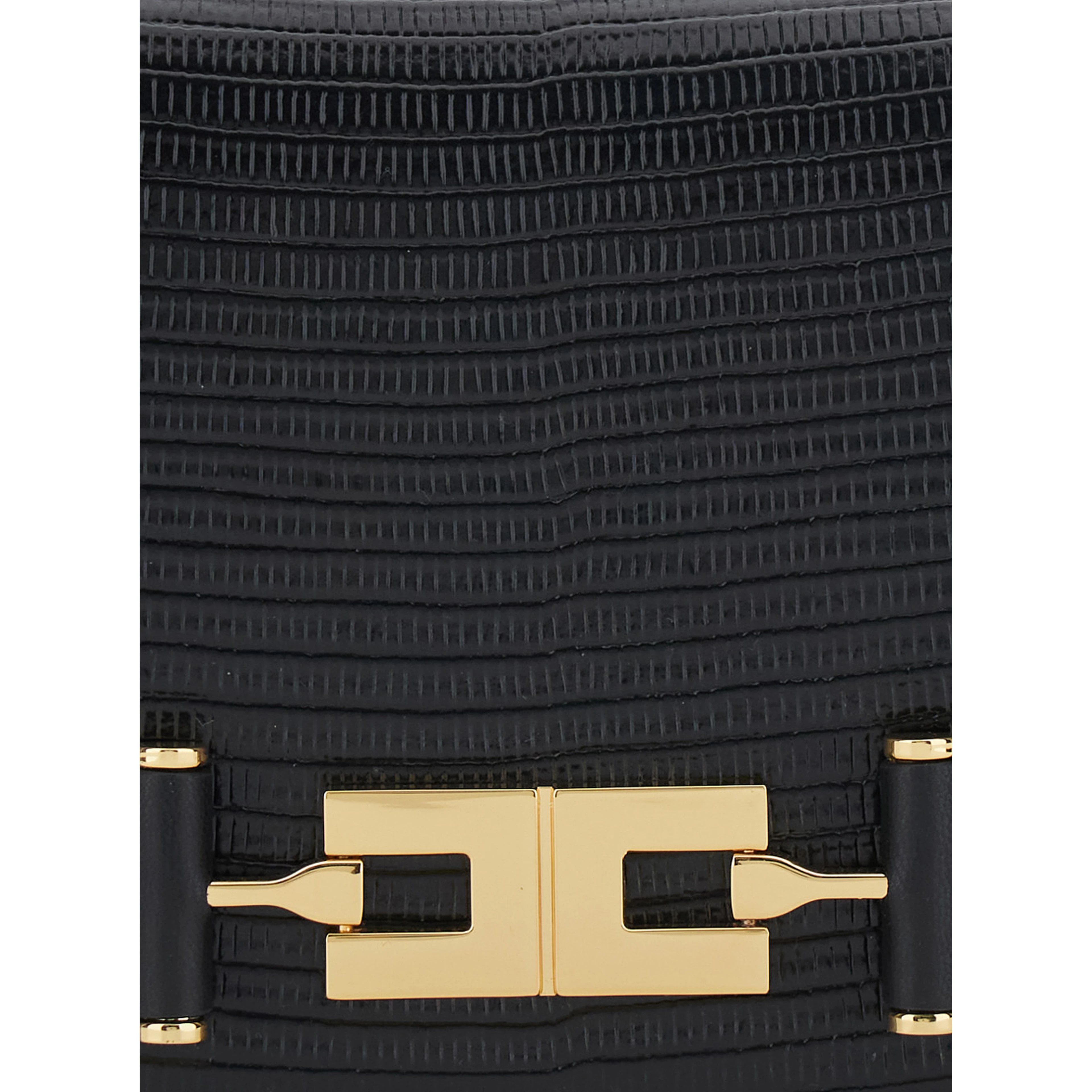 Black Crossbody bag with chain strap and logo plaque closure on the front in ecoleather for women