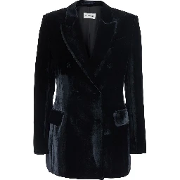Black Double-Breasted Jacket with Peak Revers in Velvet for Women