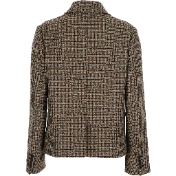 CHECK CROPPED BLAZER with elegant details in 100% beige wool women