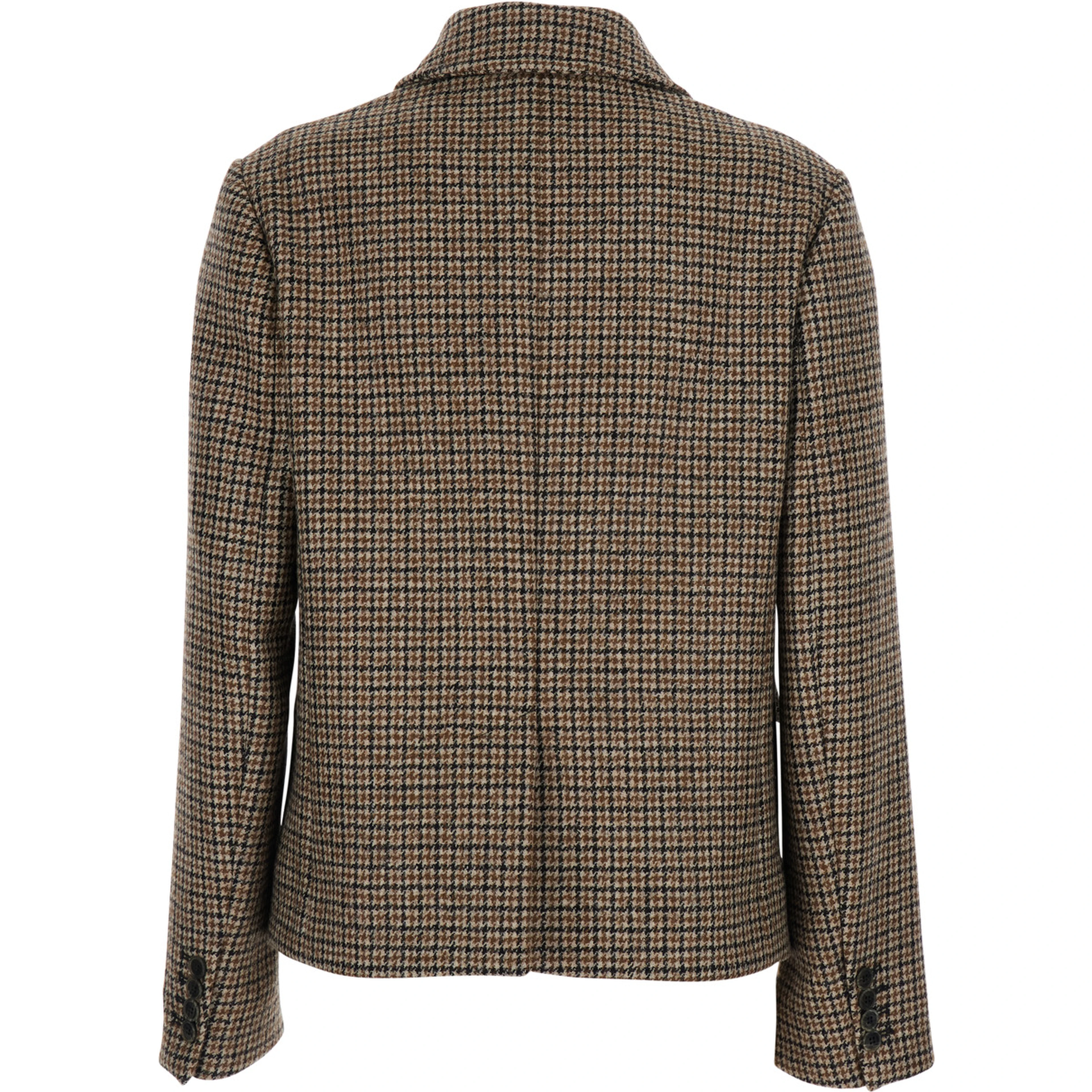 CHECK CROPPED BLAZER with elegant details in 100% beige wool women