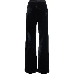 Velvet pants with pockets and straight hems, in velvet, black, women