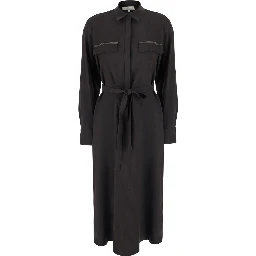 MYKONOS Brown Dress with waist belt and rhinestone details in fabric for women