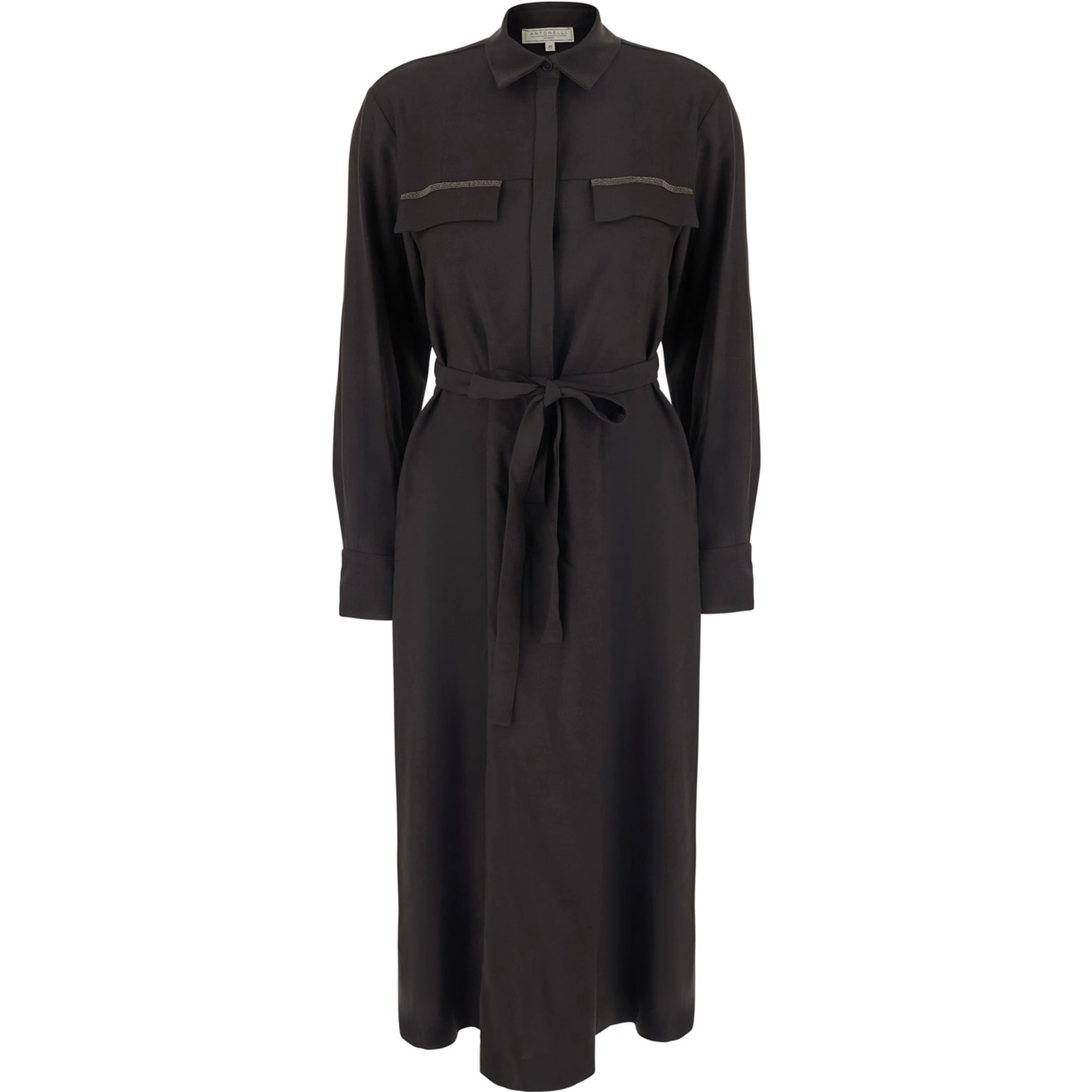 MYKONOS Brown Dress with waist belt and rhinestone details in fabric for women