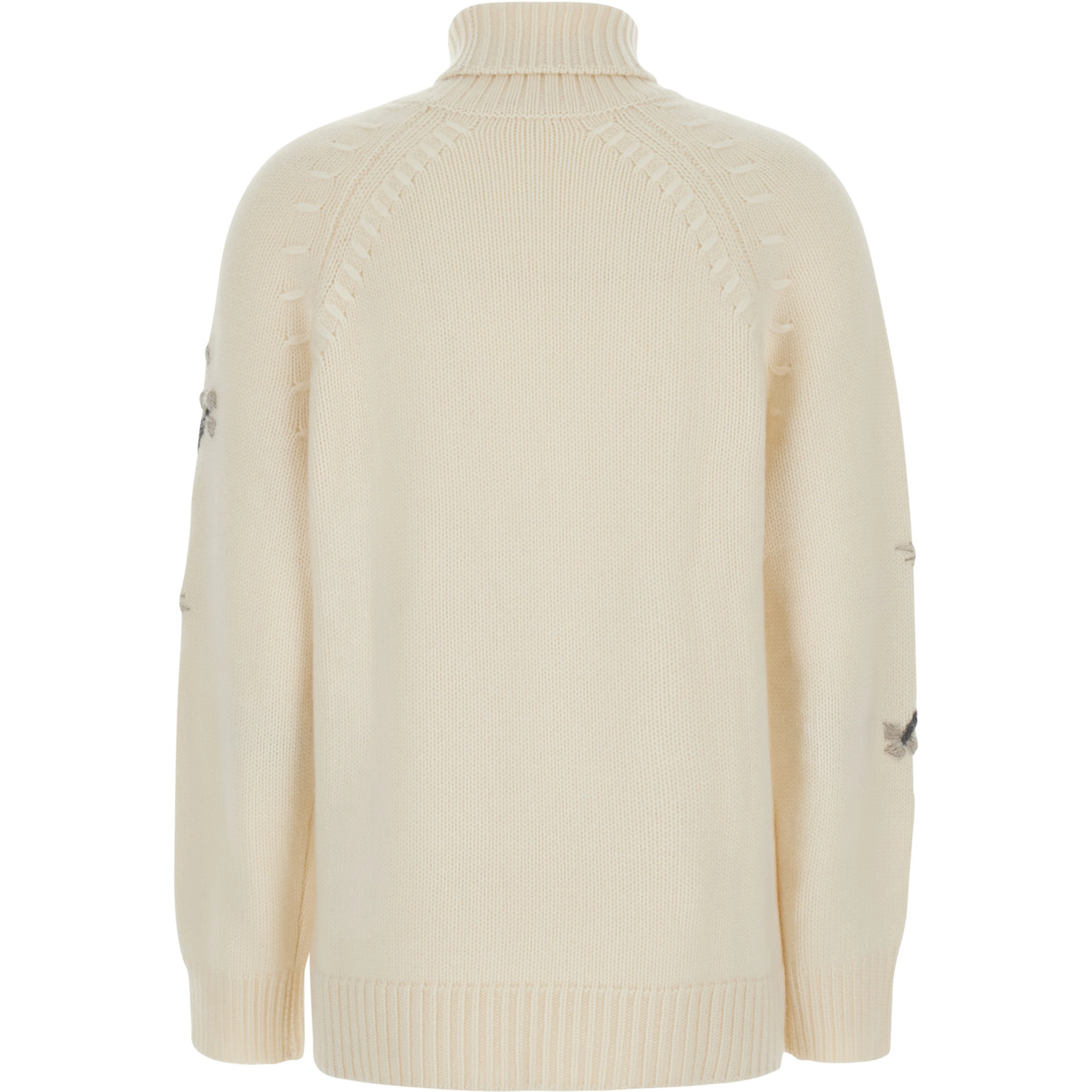 white High-neck sweater with floral embroidery in cashmere for women