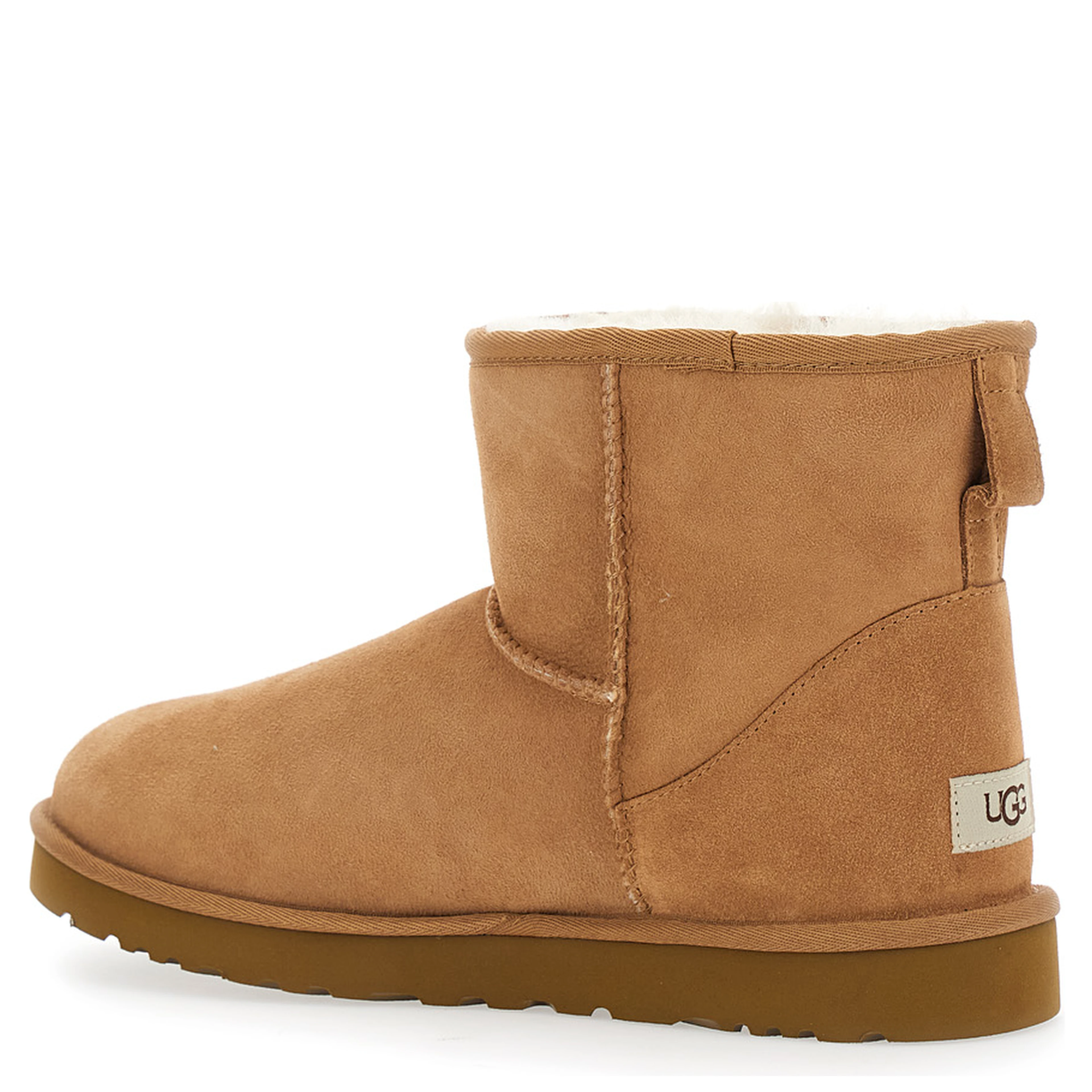 Boots Classic Mini with Logo Patch on the Back and Fur Lining in Brown Suede for Men