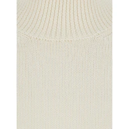 White Sweater with ribbed design and high collar in virgin wool  for women