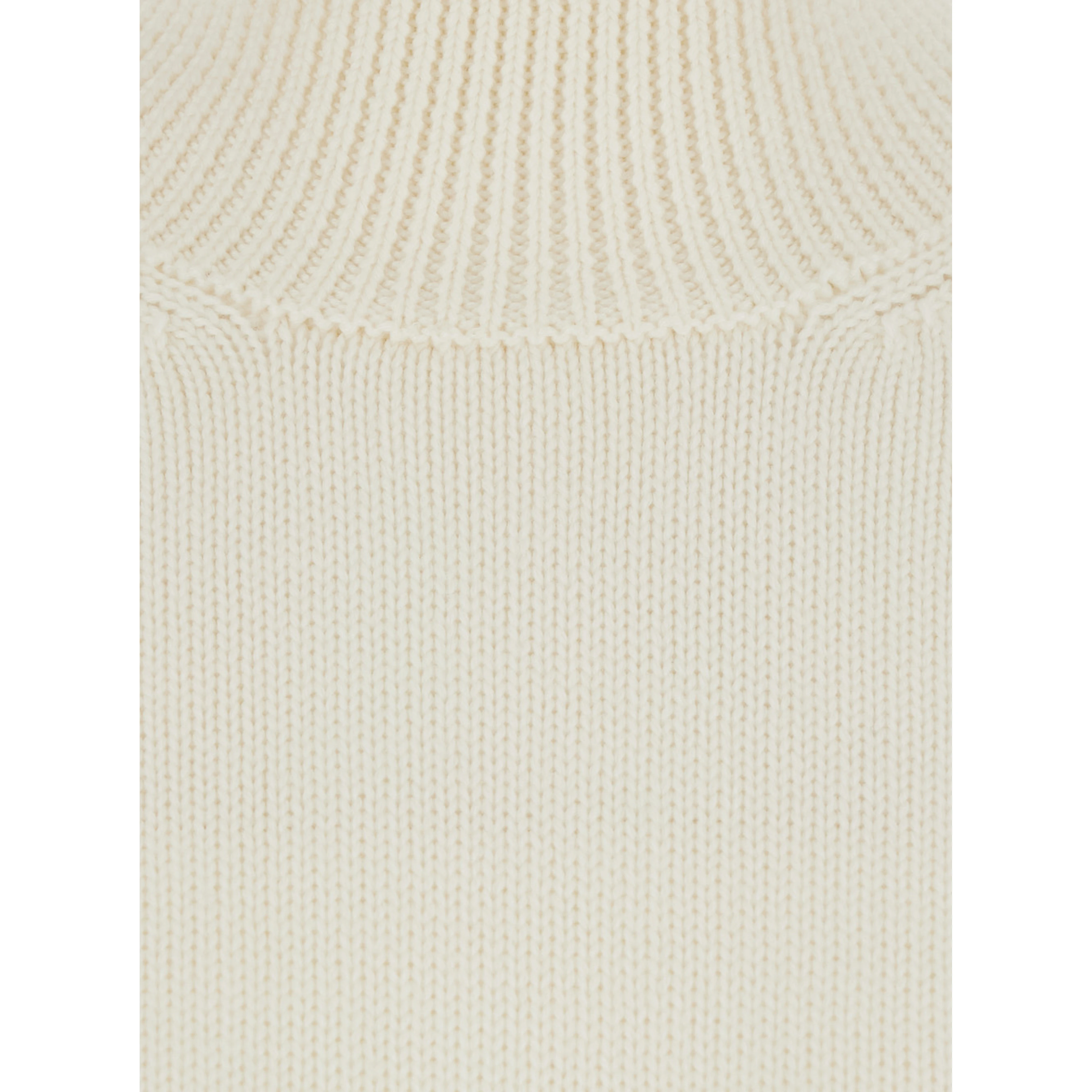 White Sweater with ribbed design and high collar in virgin wool  for women