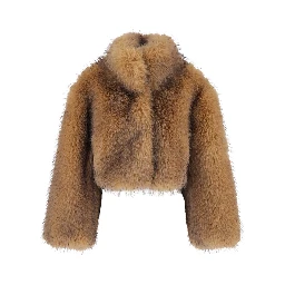 brown Jacket in with round collar and long sleeves in synthetic fur women