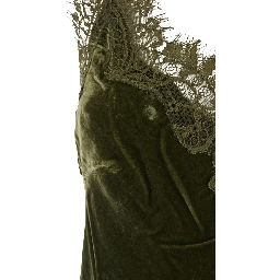 green V-neck top with lace details in velvet for women