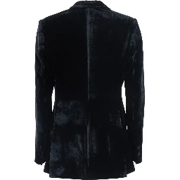 Black Double-Breasted Jacket with Peak Revers in Velvet for Women