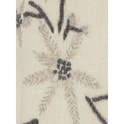 white High-neck sweater with floral embroidery in cashmere for women