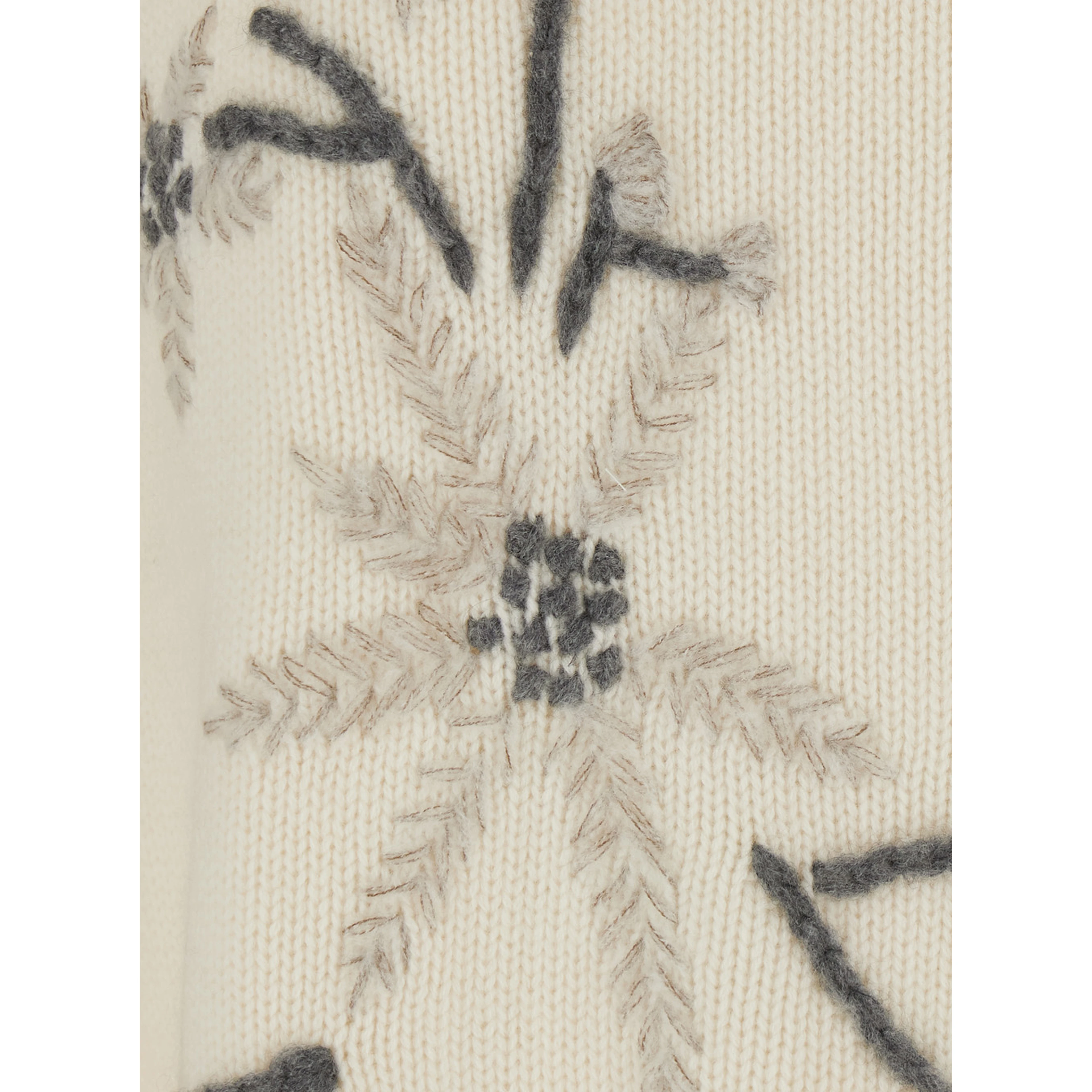 white High-neck sweater with floral embroidery in cashmere for women