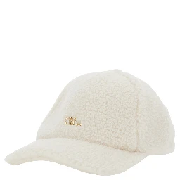 White Baseball Cap with logo plaque on the front in eco fur Girl