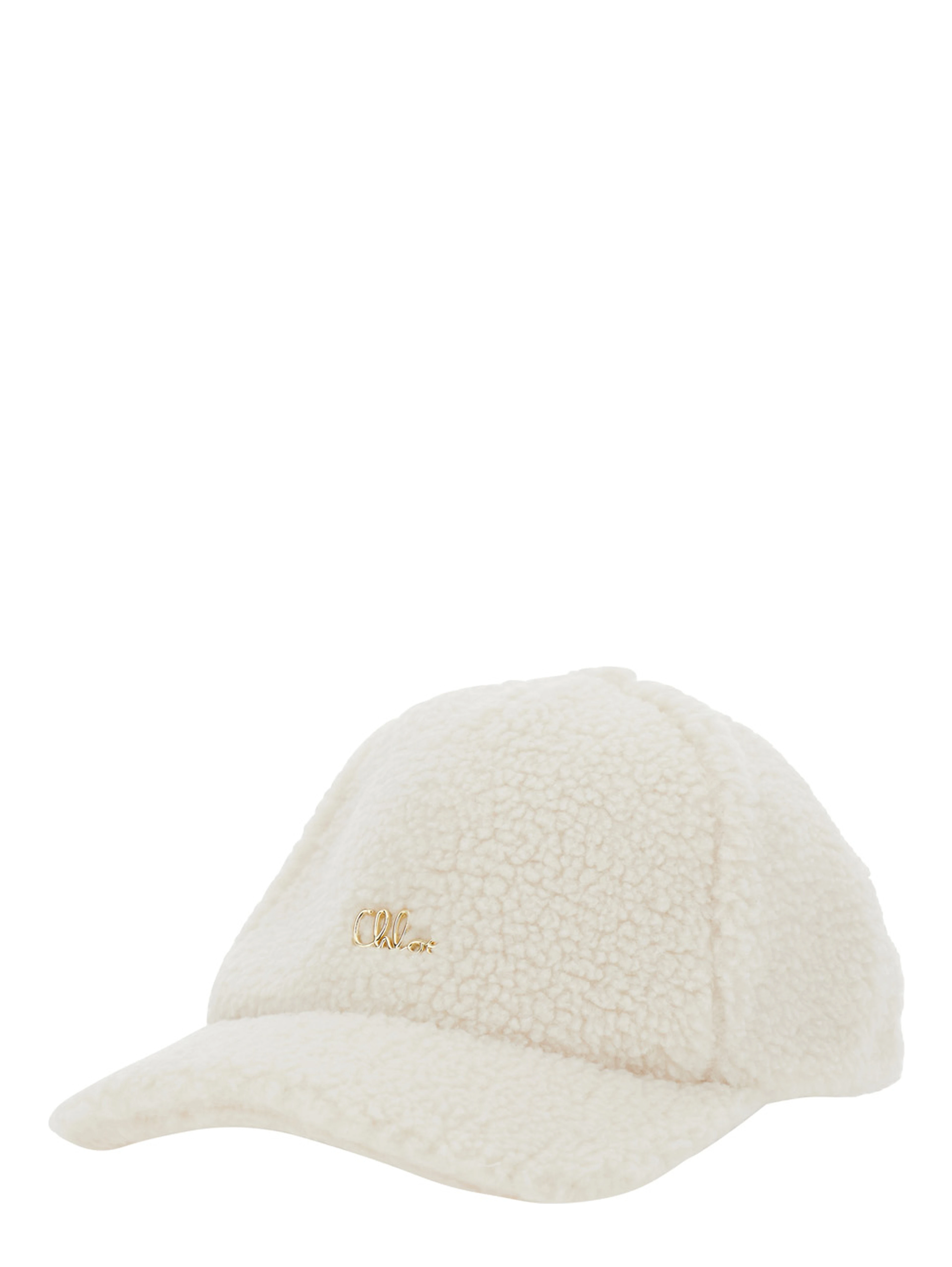 White Baseball Cap with logo plaque on the front in eco fur Girl