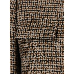 CHECK CROPPED BLAZER with elegant details in 100% beige wool women