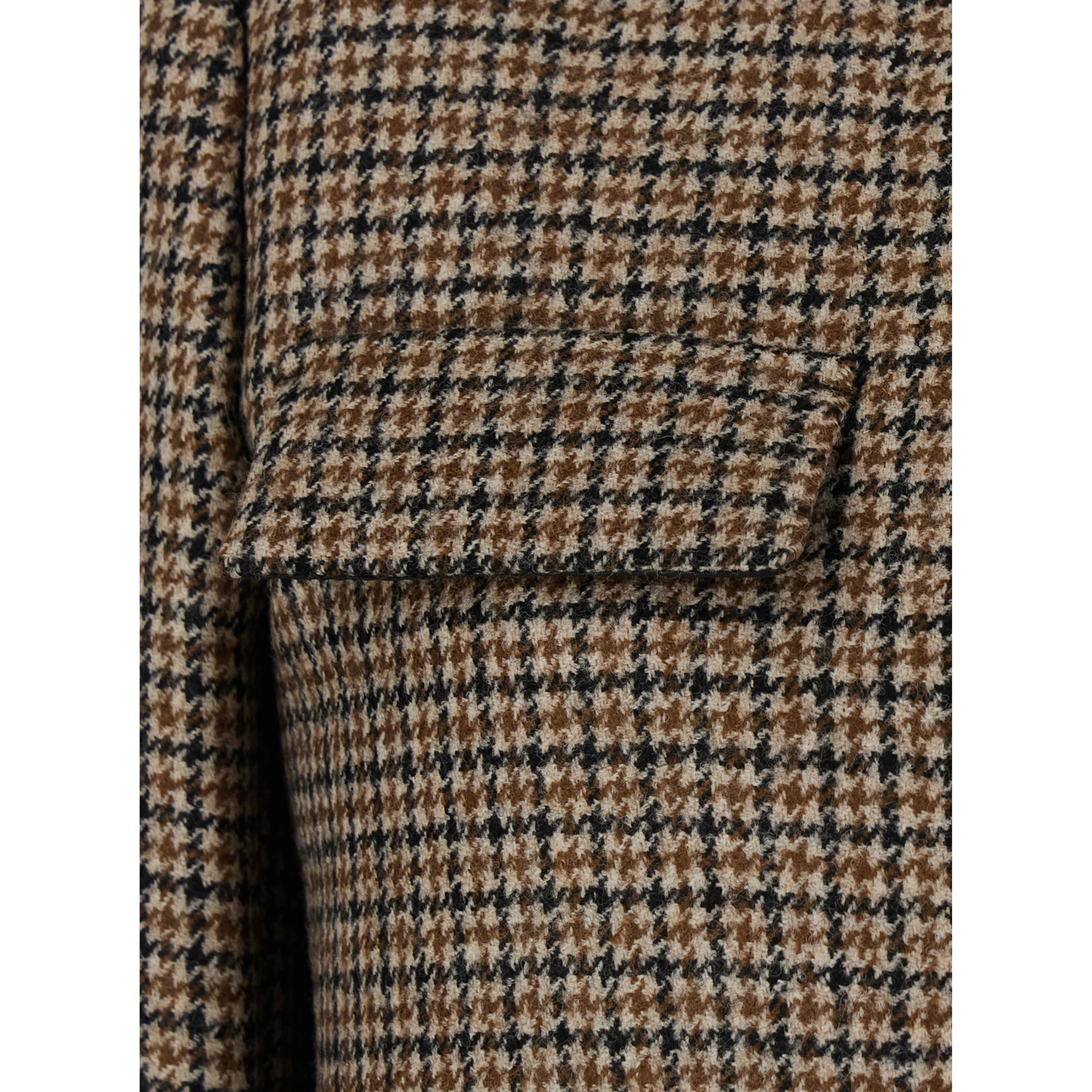 CHECK CROPPED BLAZER with elegant details in 100% beige wool women