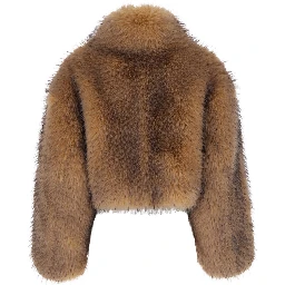 brown Jacket in with round collar and long sleeves in synthetic fur women