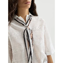 Brown scarf with all-over motif in silk for women