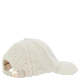 White Baseball Cap with logo plaque on the front in eco fur Girl