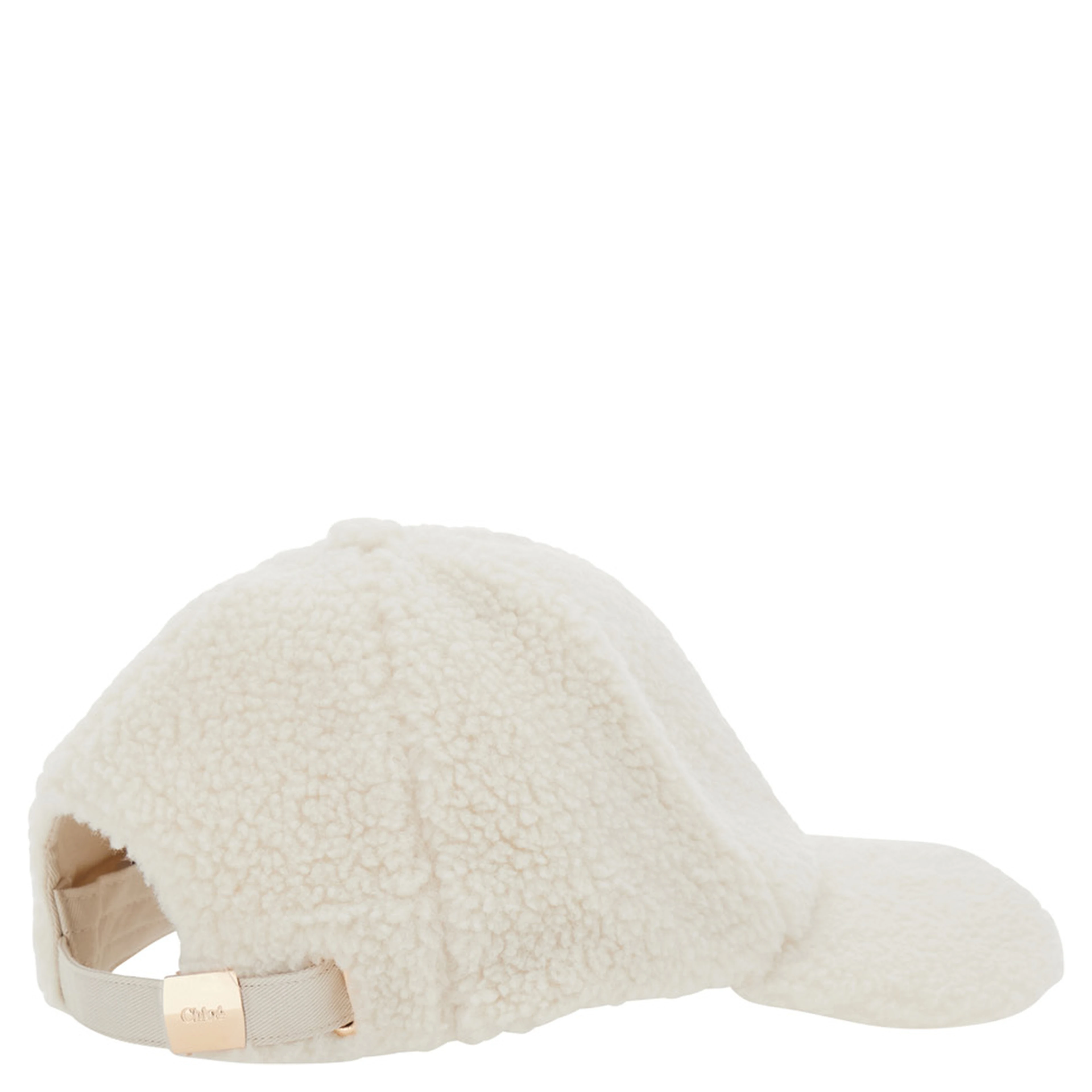 White Baseball Cap with logo plaque on the front in eco fur Girl