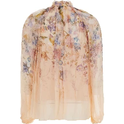 Valiant Billow Blouse with wide sleeves and collar, in Viscose, color Pink, women