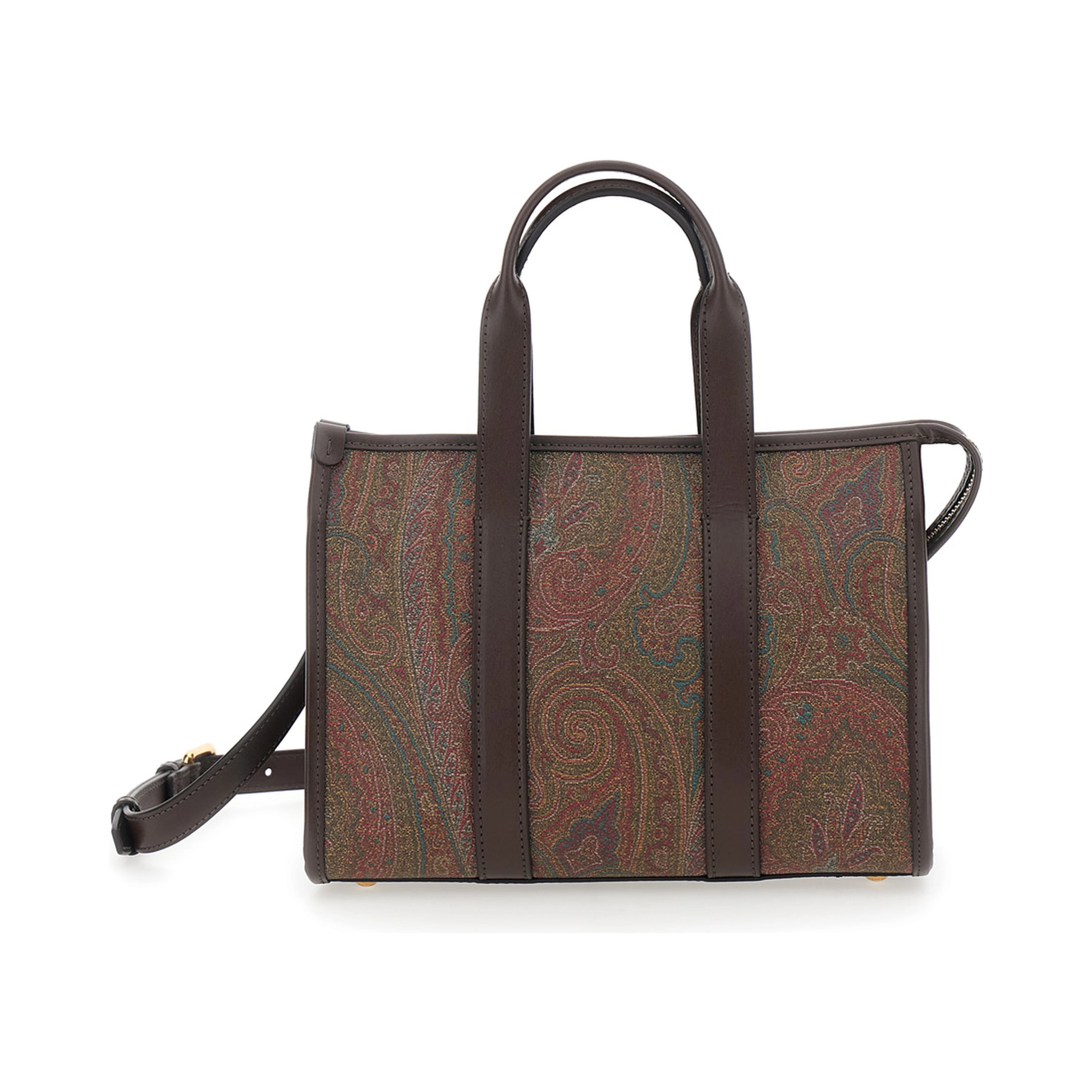 Handbag Arnica Small with Adjustable and Removable Shoulder Strap and Paisley Motif All-Over in Brown Canvas for Women
