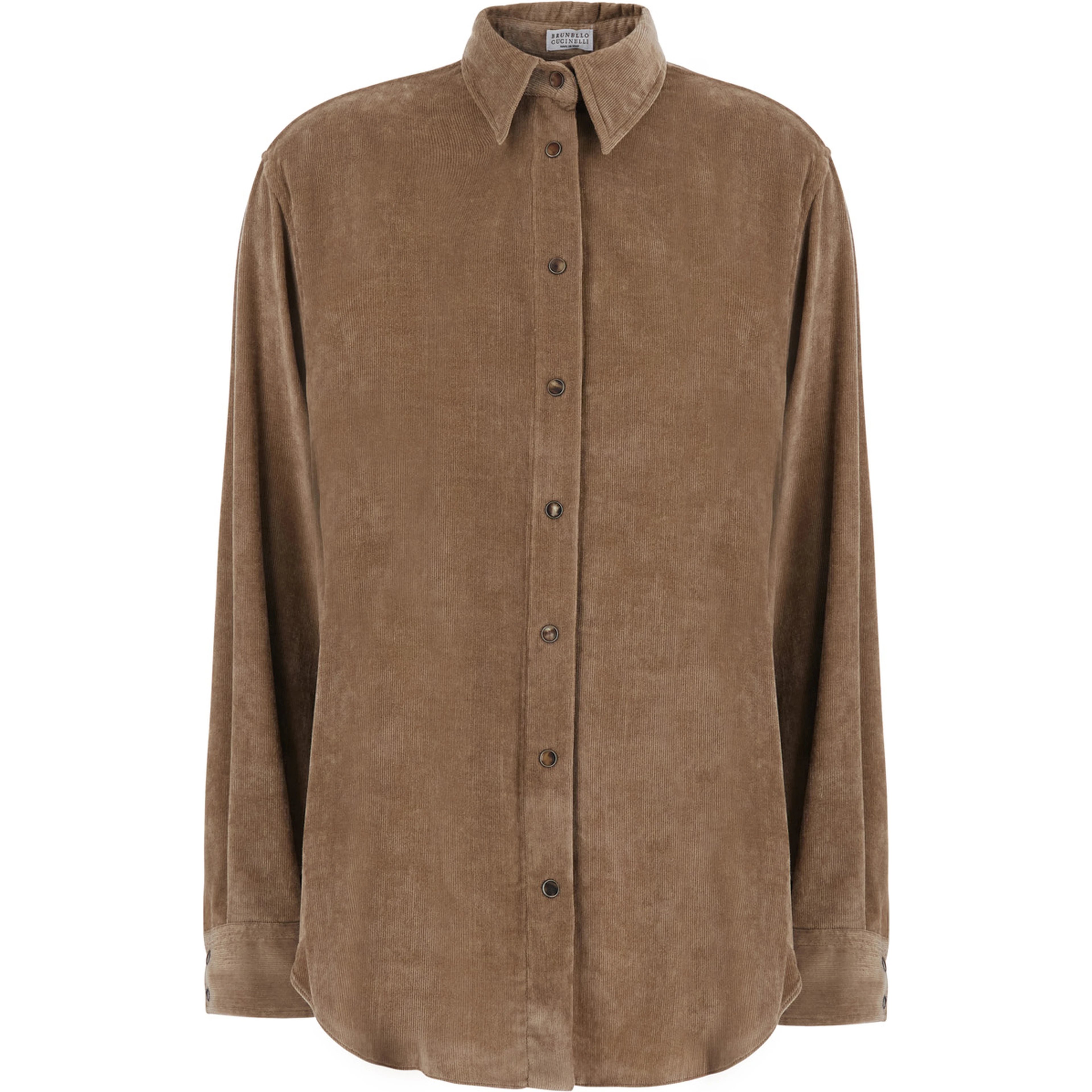 Beige shirt with classic collar in corduroy for women