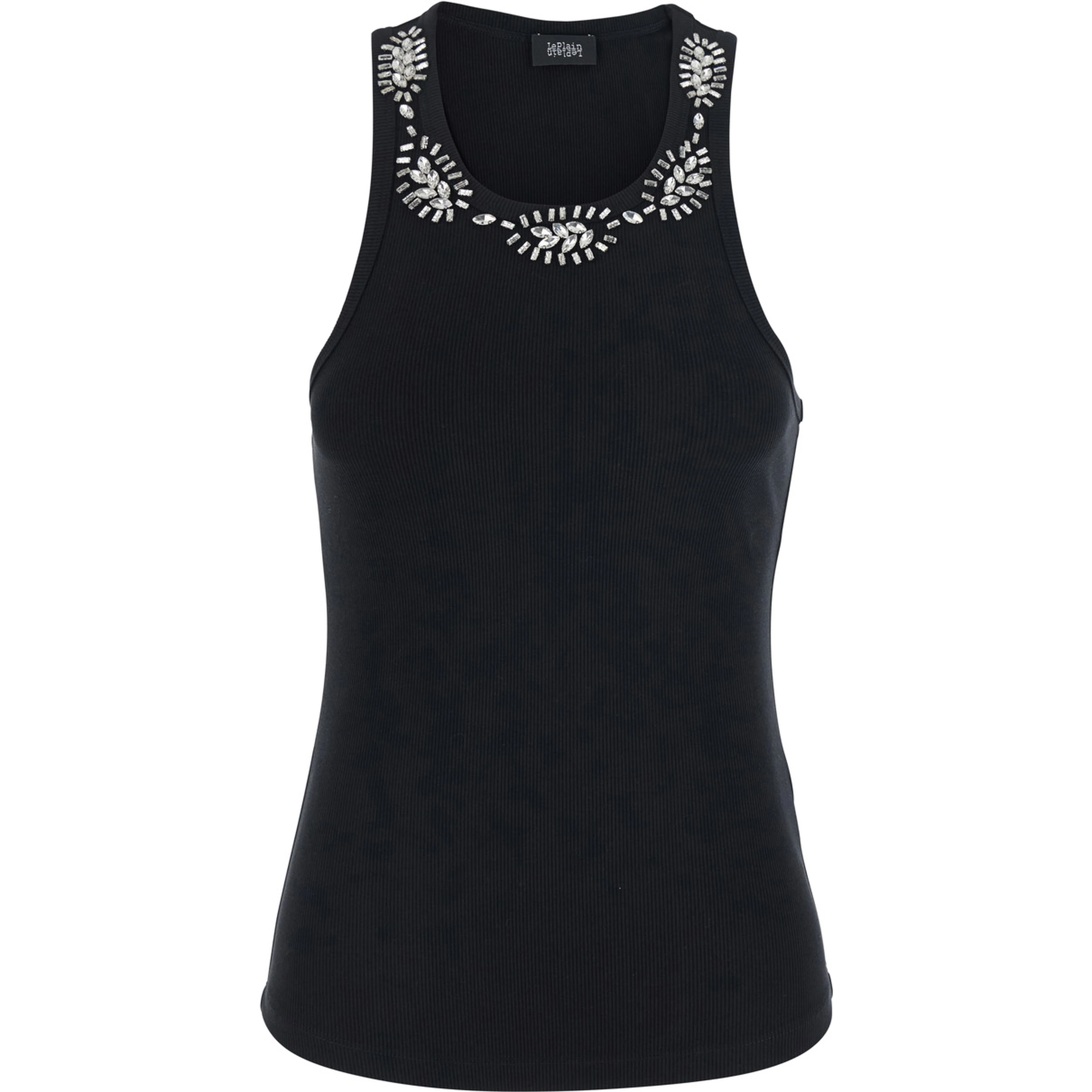 RIBBED TOP EMBROIDERY with black cotton and spandex embroidery for women