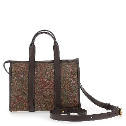 Handbag Arnica Small with Adjustable and Removable Shoulder Strap and Paisley Motif All-Over in Brown Canvas for Women