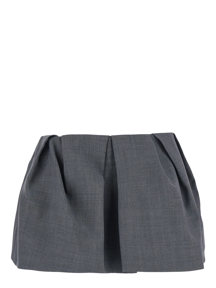 Grey pleated mini skirt in wool and fabric for women
