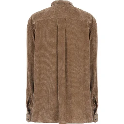 Beige shirt with classic collar in corduroy for women