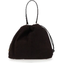 Kalispera Black Shoulder bag with Drawstring Closure and Embroidery in Suede for Women
