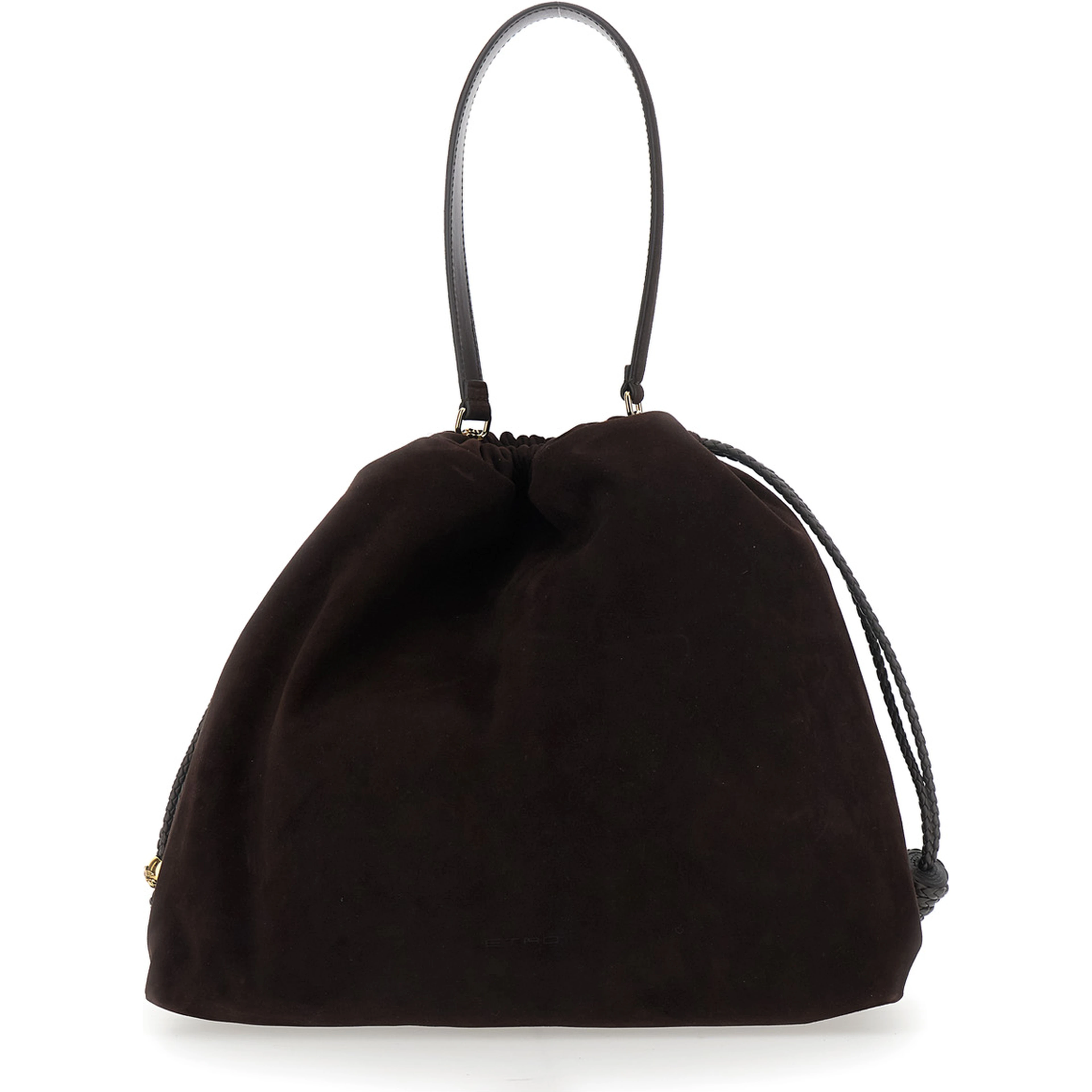 Kalispera Black Shoulder bag with Drawstring Closure and Embroidery in Suede for Women