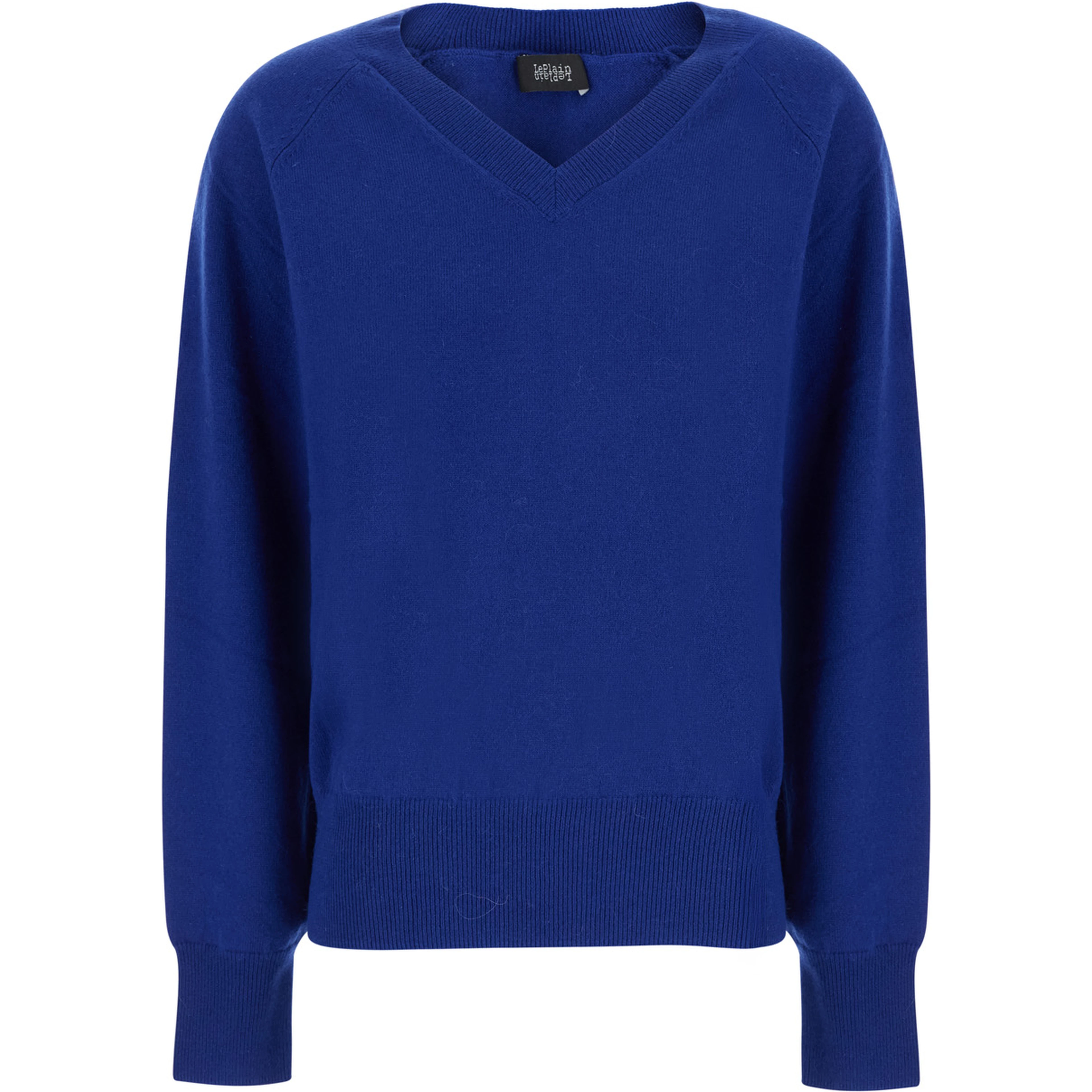 V NECK 12GG Sweater with V-neck and long sleeves in Blue Cashmere for women