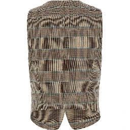 Beige Single-Breasted Vest with V-Neck and Prince of Wales Motif in Blend Wool Women