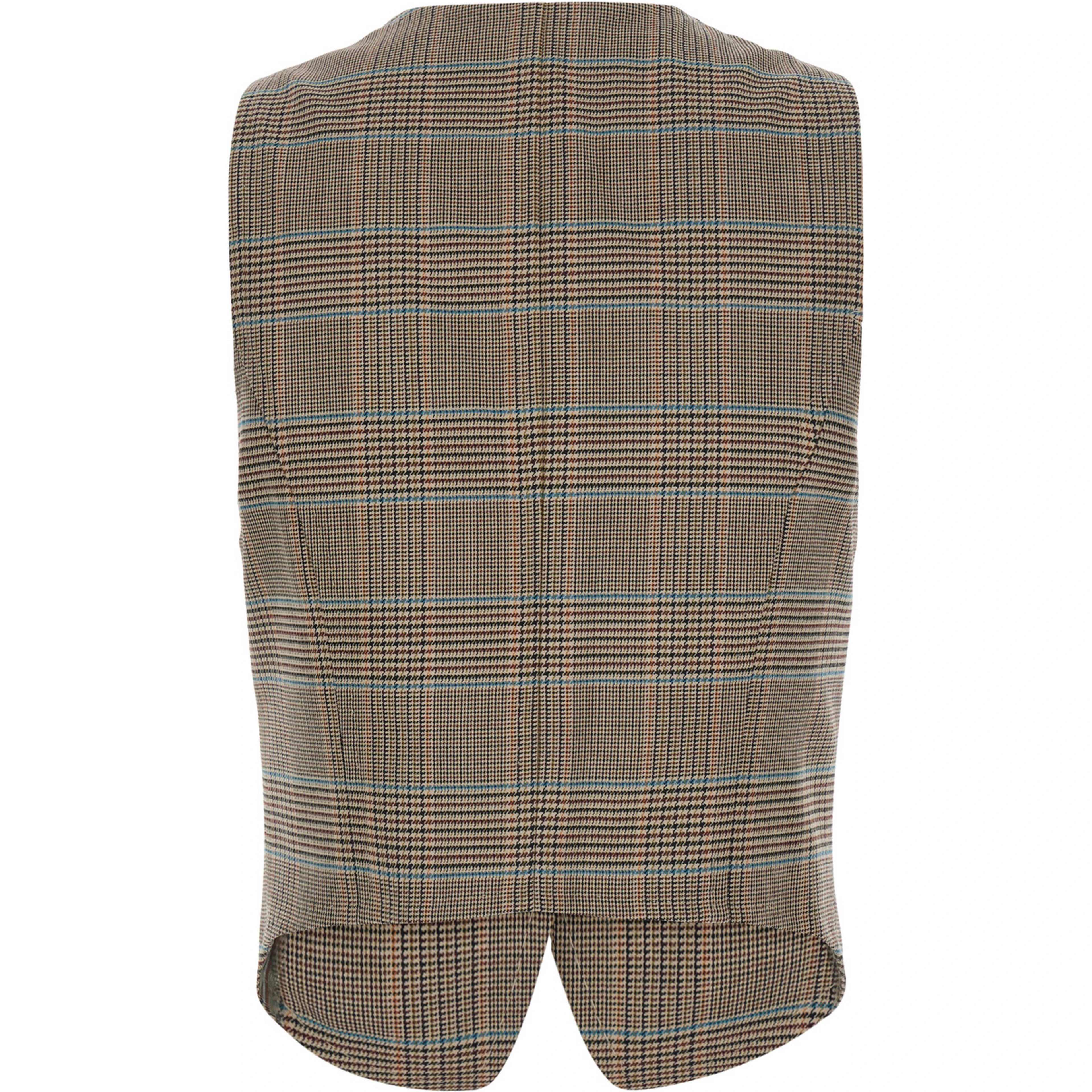 Beige Single-Breasted Vest with V-Neck and Prince of Wales Motif in Blend Wool Women