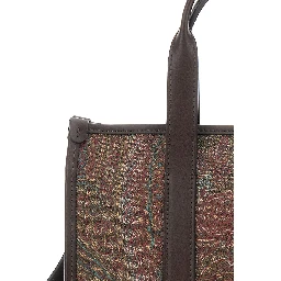Handbag Arnica Small with Adjustable and Removable Shoulder Strap and Paisley Motif All-Over in Brown Canvas for Women