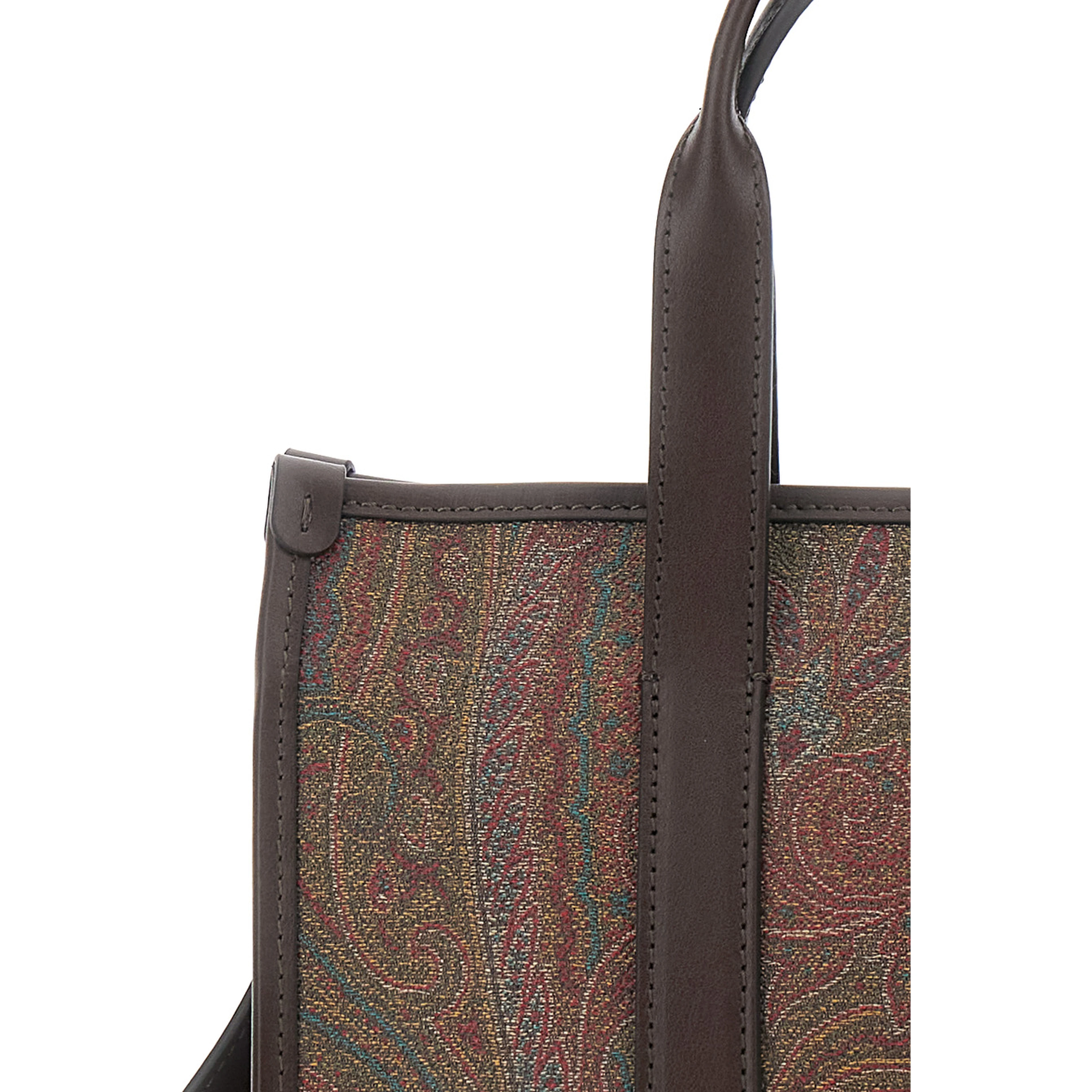 Handbag Arnica Small with Adjustable and Removable Shoulder Strap and Paisley Motif All-Over in Brown Canvas for Women