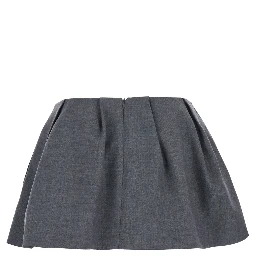 Grey pleated mini skirt in wool and fabric for women