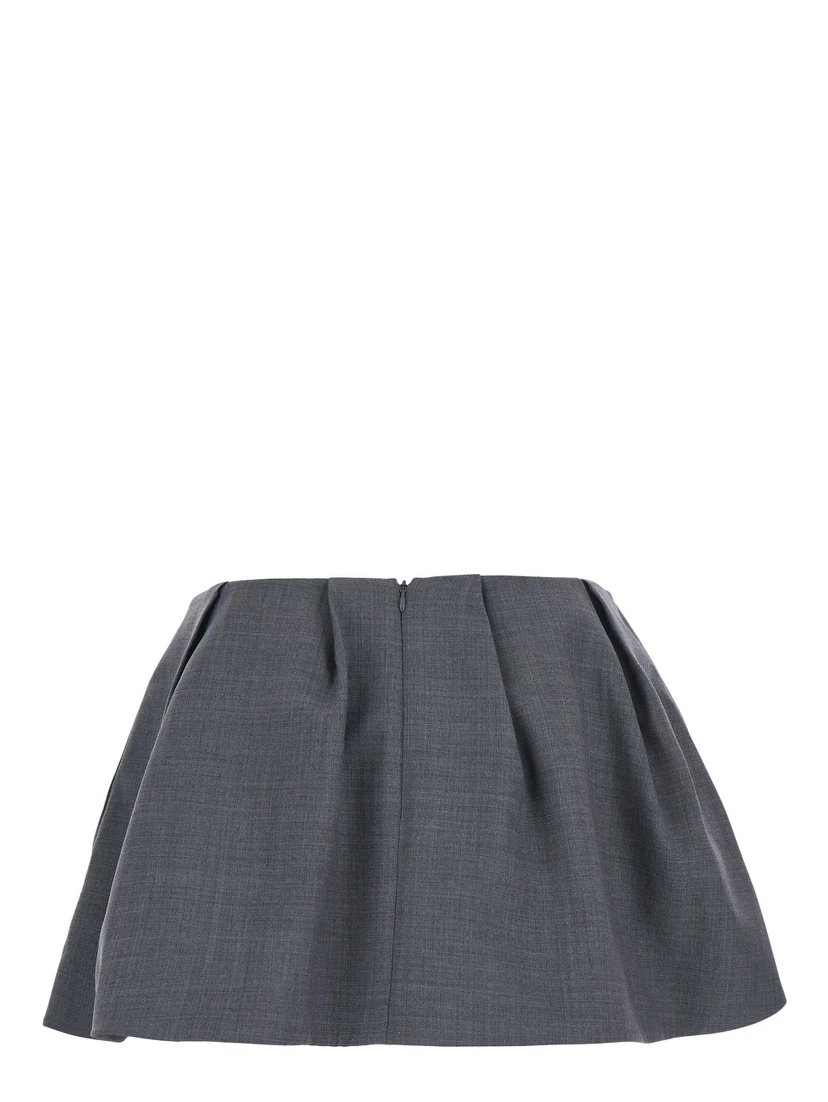 Grey pleated mini skirt in wool and fabric for women