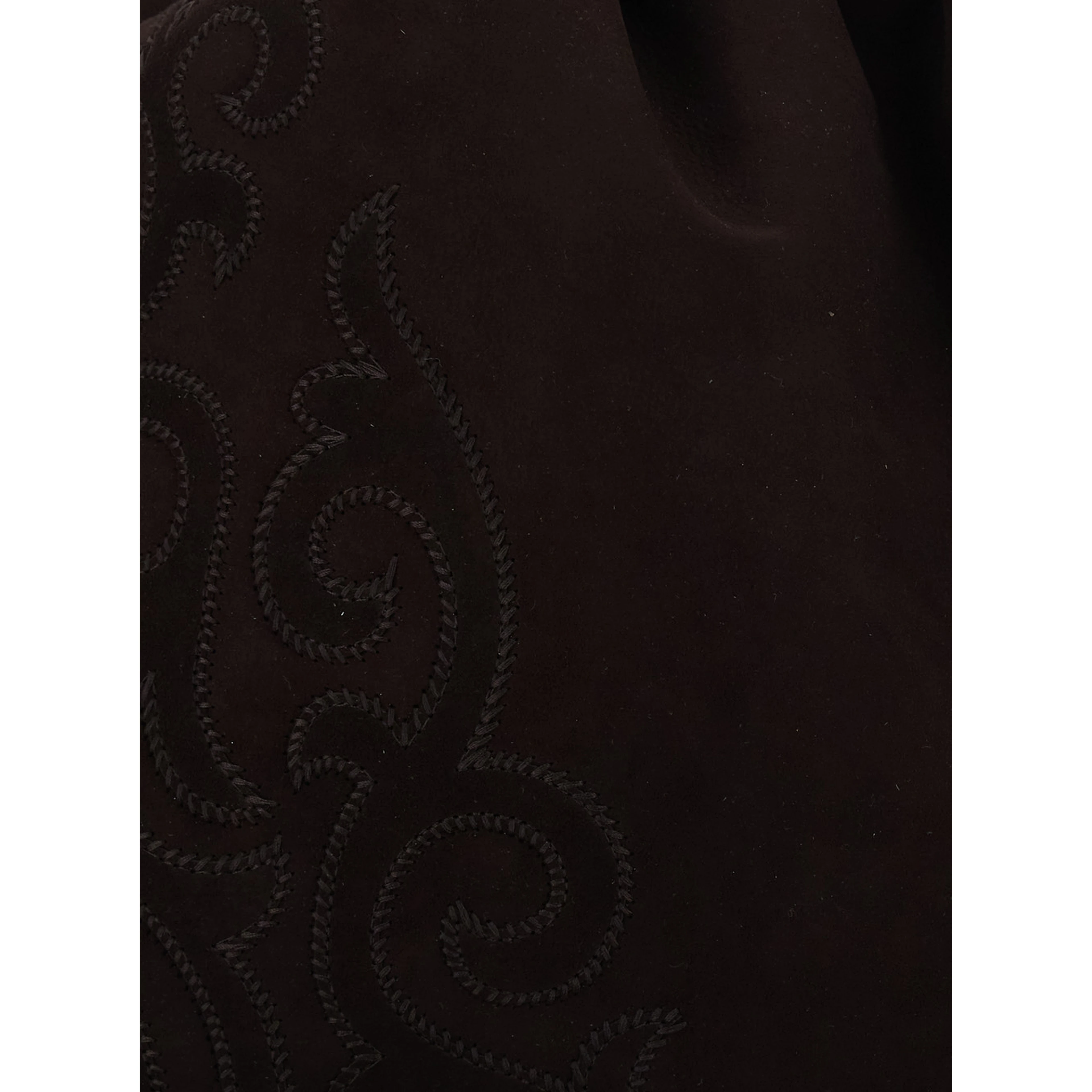 Kalispera Black Shoulder bag with Drawstring Closure and Embroidery in Suede for Women