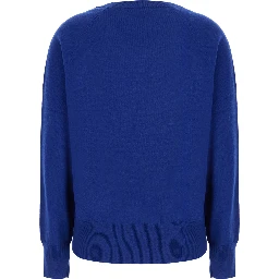 V NECK 12GG Sweater with V-neck and long sleeves in Blue Cashmere for women