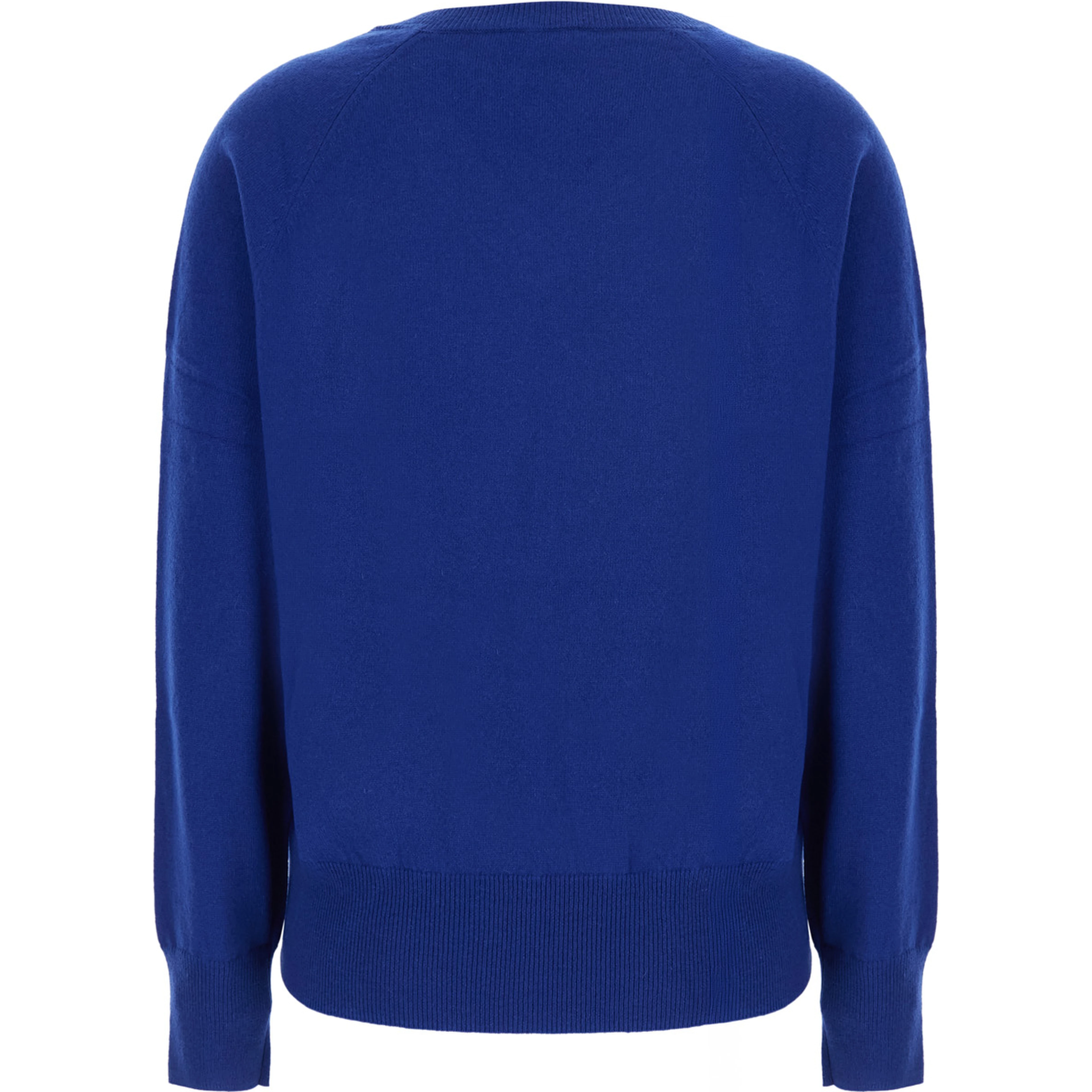 V NECK 12GG Sweater with V-neck and long sleeves in Blue Cashmere for women