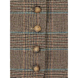 Beige Single-Breasted Vest with V-Neck and Prince of Wales Motif in Blend Wool Women