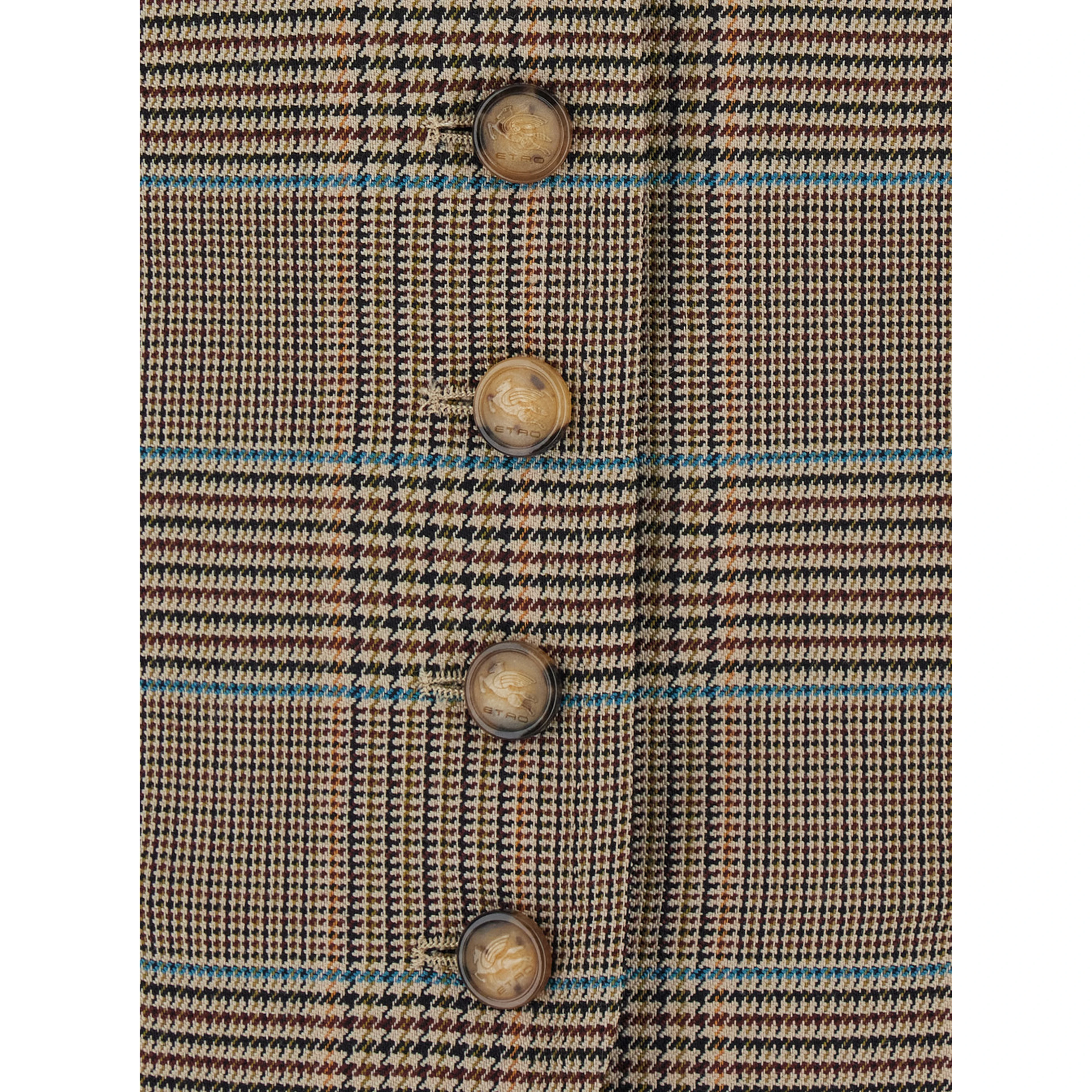Beige Single-Breasted Vest with V-Neck and Prince of Wales Motif in Blend Wool Women